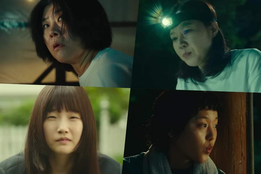 Poster resmi film The Journey to Gyeongju yang menampilkan jajaran aktris utama termasuk Lee Jung Eun, Kong Hyo Jin, Park So Dam, dan Lee Yeon dalam nuansa tegang.